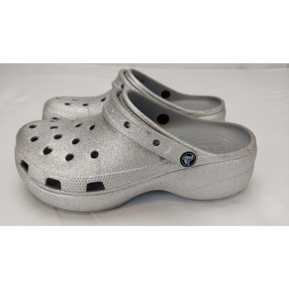 Crocs Platform Silver Glitter Clogs Women's Size 11 - Picture 1 of 8
